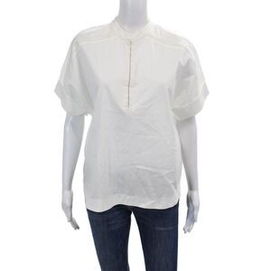 Martha Stewart Collection Womens Cotton Short Sleeve Round Neck Top White Size M